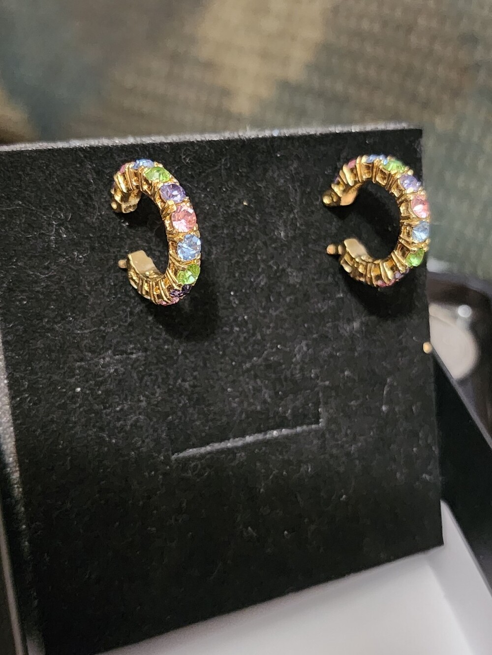 Vintage Signed Joan Rivers Gemstone and Gold Plated Hoop Earrings